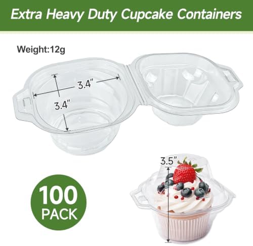 Dealusy 100 Pack Individual Cupcake Containers with Airtight Lids