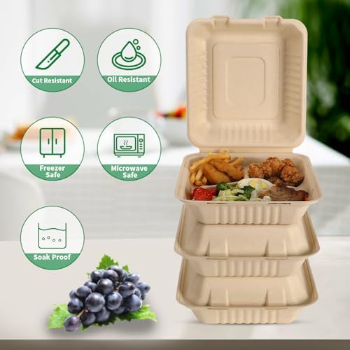 Aricsen Disposable 50 Pack 3 Compartment 8x9 Inch Take Out Food Containers