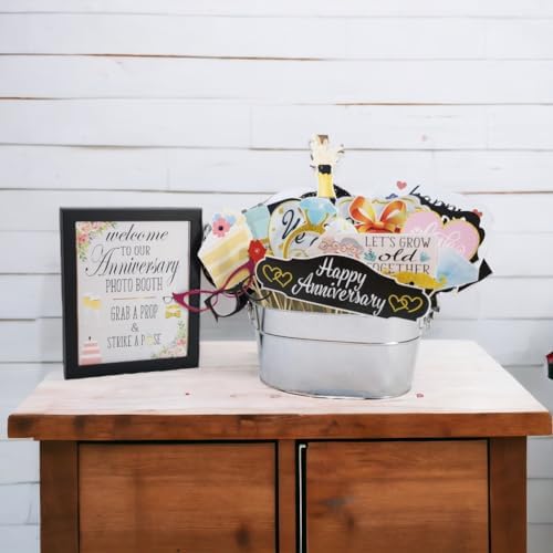 Anniversary Photo Booth Props - 41-pc Photobooth Kit with 8 x 10-Inch Sign, 60 Adhesive Pads, 45 Sticks - Wedding Anniversary Photo Props - Wedding Photo Booth Props