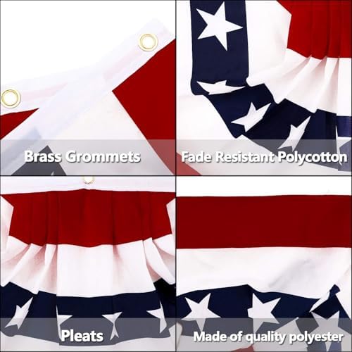 4 Pack USA Pleated Fan Flag, 1.5 X 3 FT American Bunting Flag, 4th of July Patriotic Half Fan Banner Flag Decoration for 4th of July Independence Day Outdoor Decorations