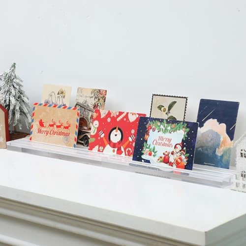 Cinnvoice 2 Pack Acrylic Card Display Holders Stand 11.8" Table Display Organizer for Christmas Greeting Cards Birthday Cards Photos Menus Table Number 3-slot Desktop Shelf Mantel Decor