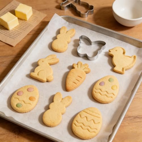 Easter Cookie Cutters, 9 Pieces Chick Carrot Egg Bunny Butterfly Rabbite Cross Flowers Shapes Metal Stainless Steel Biscuit Cutters Holiday Themed Baking Kit