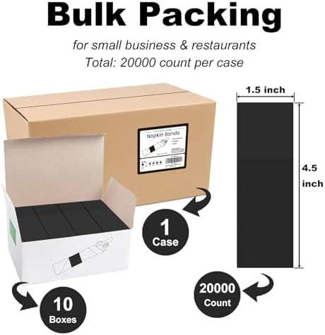 NATURALABEL Self-Adhesive Napkin Bands, Bulk Pack of 20,000, Black