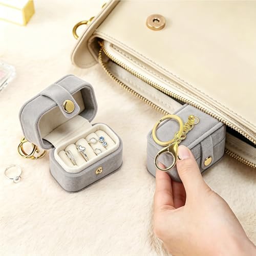 Ring Bearer Pillow Box for Dog Collar, Velvet Wedding Mini Ring Holder Pouch for Pet, Travel Ring Earrings Storage Box for Proposal Engagement Wedding Ceremony Party (Gray)