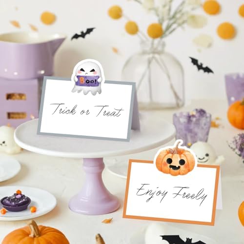 48 Pcs Halloween Buffet Food Labels, Halloween Themed Folded Place Cards