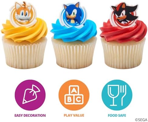 Sonic the Hedgehog Cupcake Decoration Toppers | 24 Pack Party Cake Rings