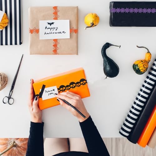 Threetols 3 Rolls 15 Yards Halloween Ribbons, Black Purple Orange Skull Spider Web Shape Craft Trim Embellishment for Gift Wrapping Party Decoration