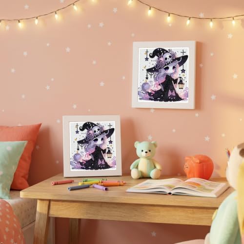 Tiwabb Witch Diamond Art Kit for Kids with Frame,DIY Crafts for Girls Boy