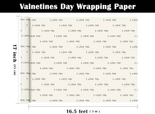 WRAPAHOLIC Valentines Day Wrapping Paper Roll - Mini Roll - 17 Inch x 16.5 Feet - I Love You Wrapping Paper for Valentine's Day, Anniversary, Wedding, Birthday