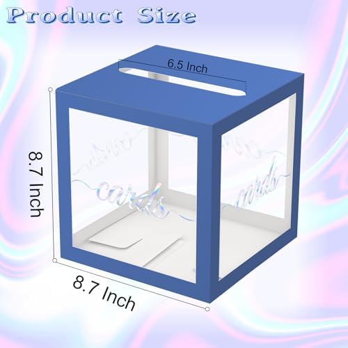 QISOLIY Navy Blue Clear Laser Silver Card Box 8.7" Wedding Card Boxes for Reception Holder Money Box for Graduations, Baby Showers, Birthdays, Weddings, Retirements, Open Houses, Anniversaries