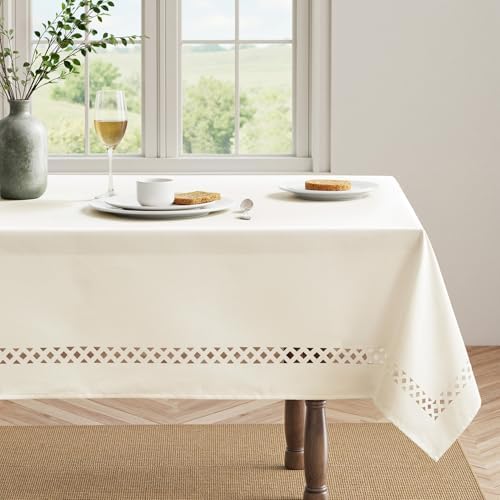 MIULEE Ivory Rectangle Tablecloth with Decorative Cutouts 60x84 Inch