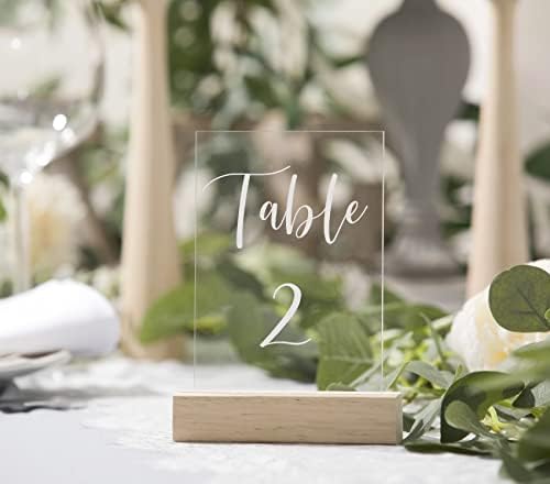 UNIQOOO 50 Pack Oak Wood Table Number Stands | 1/8” Thick Acrylic Sign Holders | Display Stands | Place Card Holder, Perfect for Retail Shop Wedding Dinner Party, Events Decoration, Retail Shop