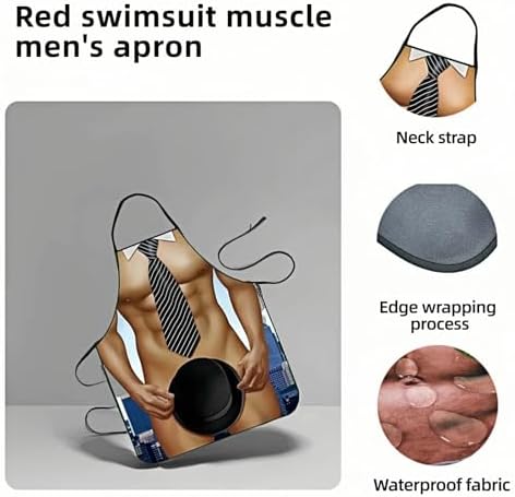 Hilarious Muscle Man Apron for Men - Adjustable Waterproof BBQ Apron, White Elephant Present for Husband and Dad