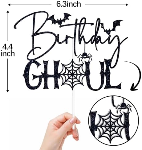 Black Glitter Birthday Ghoul Cake Topper, Spooky Spider Halloween Birthday Cake Décor, Ghost Halloween Bridal Shower Baby Shower Party Decorations Supplies