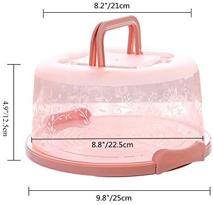 Plastic Small Cake Carrier Holder Cover Round Container with Collapsible Handles Suitable for 7 inch Diameter and 2.5 inch Height Cake (Pink)