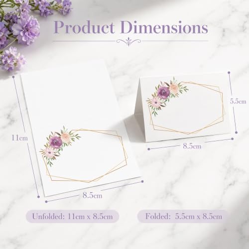 60 Pcs Floral Place Cards for Table Setting, 3.3" x 2" Frosted Tent Name Cards with Pre Folded Line, DIY Blank Seat Cards for Wedding Bridal Shower Thanksgiving Birthday Party Banquet