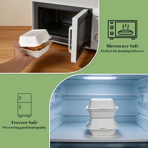 Lucklot 50 Pack 6×6 Inch White Compostable Bagasse Take Out Food Containers