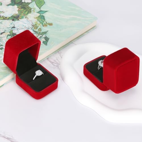 LETURE 4 Pieces Velvet Ring Gift Boxes Set, Earring Pendant Jewelry Case, Jewellry Display Box for Wedding, Engagement,Proposal, Birthday and Anniversary (Red)