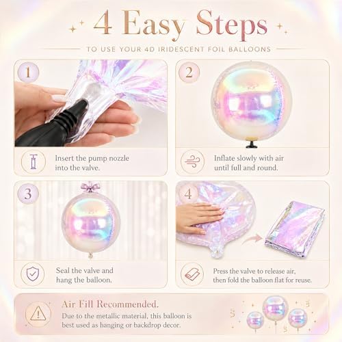 12Pcs Iridescent Round Foil Balloons, 4D Holographic Clear Ball Balloons
