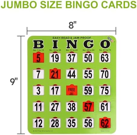GSE Jumbo Easy-Read Shutter Slide Bingo Cards Bulk, 50-Pack Reusable Cards