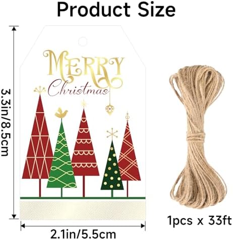 joycraft 50Pcs Merry Christmas Tags with String, Red & Green Christmas Tags