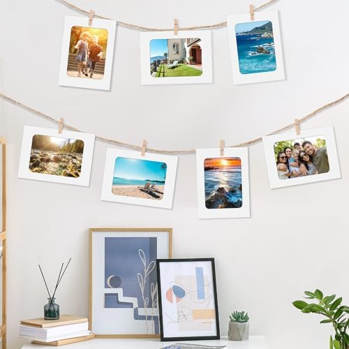 100 Pcs Paper Photo Frames 4x6 White Paper Picture Frame with 100 Clip 10 String Kit DIY Hanging Cardboard Photo Holder Graduation Wall Decor Wedding Home
