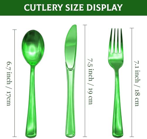 Glowserve 153 Pack Green Disposable Plastic Silverware Set Cutlery Set