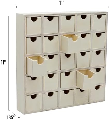 Creative Hobbies 25 Drawer Wooden Advent Calendar, DIY Unfinished Storage Box, Ready to Decorate, Pre Assembled, Storage Organizer