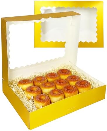 qiqee Auto-pop Up Gold Cookie Box with Window 14x10x2.5 inch 24Pcs Bakery Pastry Macaron Bakery Box For Packaging