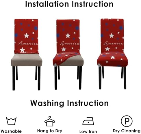 4th of July Chair Covers Set of 4, Independence Day Decorations Stretch Removable Washable Dining Room Red American Flag Patriotic Chair Protector Slipcovers Party Kitchen Home Memorial Day Decor
