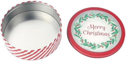 DAHO Christmas Holiday Cookie Tin Containers with Window, 3pc Nested Set, Holiday Cookie Tins with Lid for Gift Giving, Cookie, Treats, Cookies Party Favor and Gifts (Merry Christmas, Round Shape)