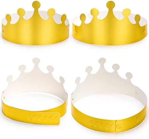 Okllen 100 Pcs Gold Paper Crowns for Adult, Bulk Adjustable Party Hats for Birthday, Baby Shower, Photo Props, Celebration Supplies (Foldable)