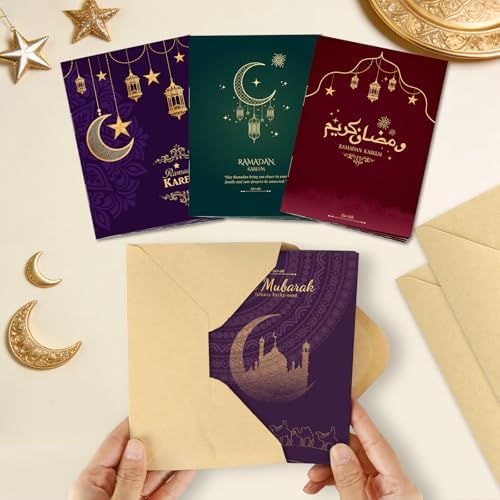 4 Sets Eid Gift Card Book, Eid Mubarak Money Holder Cards with Envelopes, Islamic Holiday Ramadan Kareem Gift Card Booklet Organizer for Family, Friends