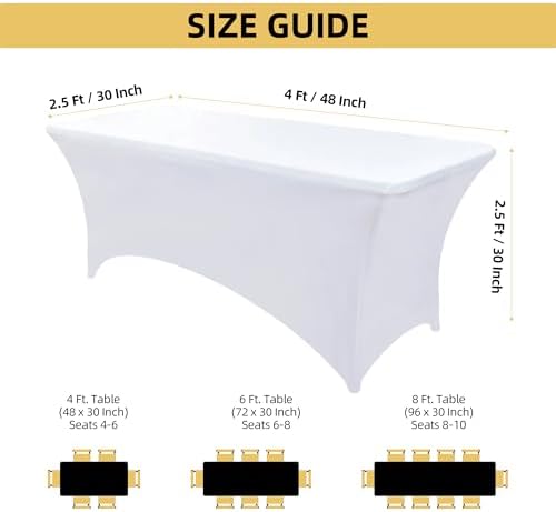 10-Pack 4ft White Spandex Table Covers for Rectangular Folding Tables - Wrinkle Resistant Stretch Tight Table Cloths - Fitted Table Protector for Parties, Trade Shows, Banquet, and Wedding