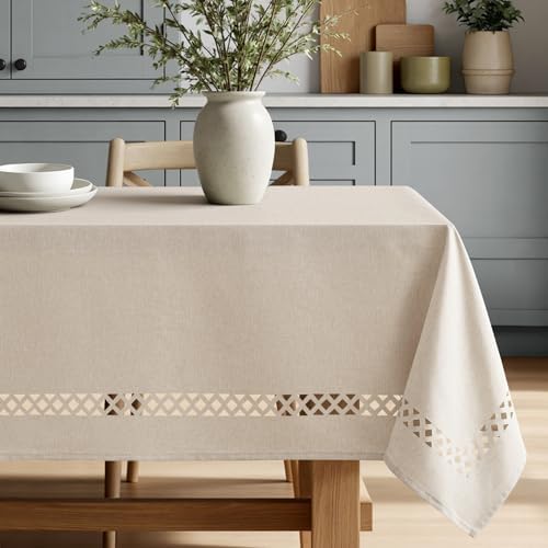 MIULEE Beige Rectangle Tablecloth with Decorative Cutouts 52x70 Inch