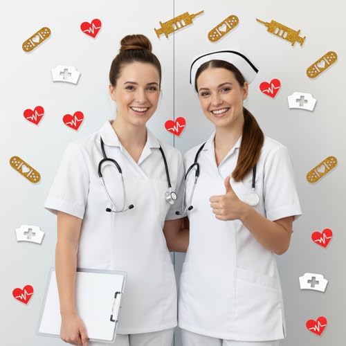 Nurse Confetti, 200Pcs Glitter Confetti for Nursing Graduation Party Decorations, Metallic Foil Sequins Table Decor for Nursing Medical School Graduation Nurse Week Decor Retirement RN Party Supplies
