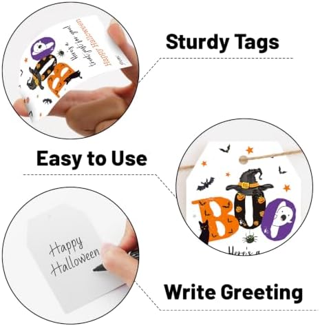 Alynta Halloween Tags with String 50Pcs Happy Halloween Paper Gift Tags