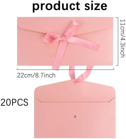 20 Pack Pearlescent Pink Money Envelopes with Ribbon: Cute Envelopes for Wedding Birthday Festival Party Invitations Cards and letters