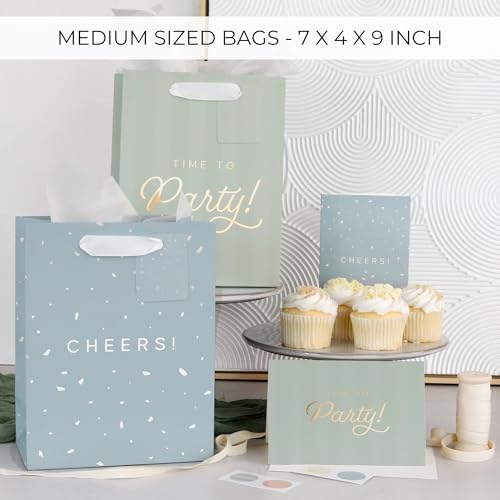 Beautiful Birthday Gift Bags Set of 4 with Tissue Paper, Cards & Stickers