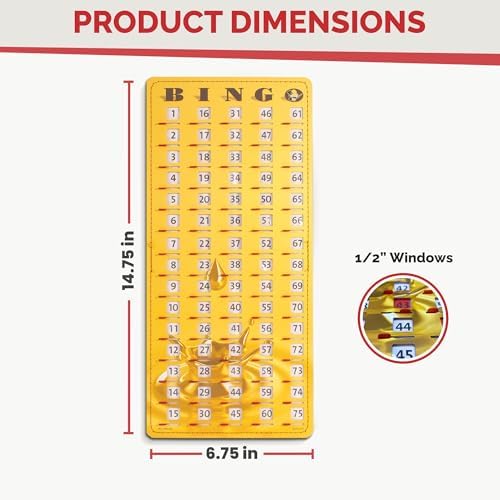 MR CHIPS Large 14.75" L x 6.75" W Jam-Proof Finger Tip Bingo Master Board Card with Large 3/4" Sliding Windows, Thick 5 Ply Cardboard, Gold Rush Style, Perfect for Tracking Bingo Games