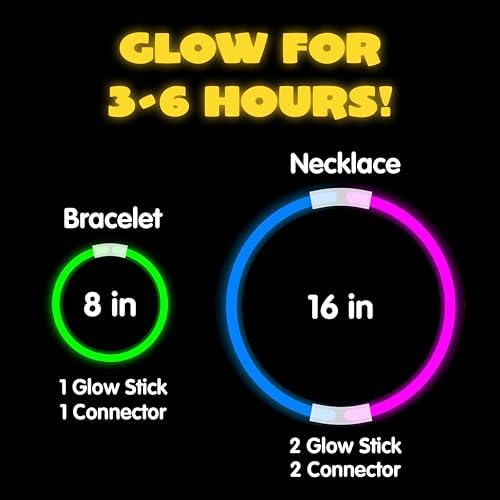 JOYIN 144 Pcs 8" Glow sticks Bulk Party Favors Pack, Neon Glow in the Dark Party Supplies, Light Up Necklaces and Bracelets with Connectors for Halloween, Football, Birthday Decorations
