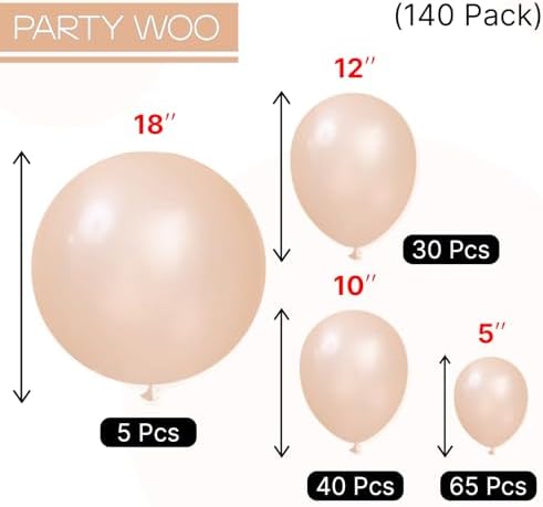 PartyWoo Pearl Peach Balloons 140pcs Pastel Light Pale Orange Color