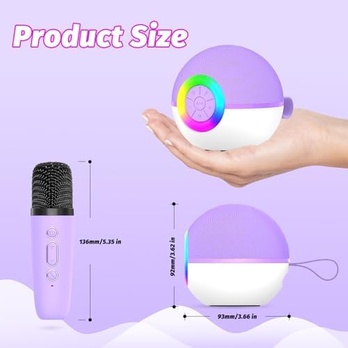 goopow Mini Karaoke Machine Speaker for Kids Adults, Portable Bluetooth Microphone Song Toys with LED Light, Best Chritmas Birthday Festival Gift for 3 4 5 6 7 8+ Year Old Girls Boys (Purple-2MIC)
