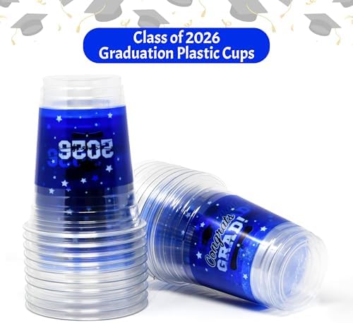 Gift Boutique Class of 2026 Graduation Plastic Cups 100 Pack Blue 16 oz Disposable Drink Cups for Grad Party Supplies Beverages Events Celebration Tableware Decorations