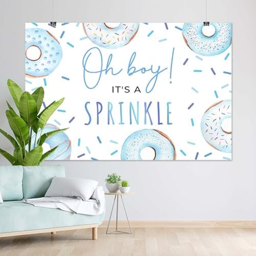 Donut Sprinkle Baby Shower Backdrop for Boy Blue Confetti Sprinkle Photography Background Oh Boy Donut Baby Shower Cake Dessert Table Decorations Photo Booth Props (5x3ft)