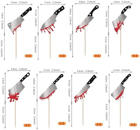 Rsstarxi 24 Pack Halloween Blood Knife Cupcake Toppers Glitter Blood Knife Cupcake Picks Blood Splatter Knife Cake Decorations for Horror Crime Scene Halloween Birthday Party Cake Decorations Supplies