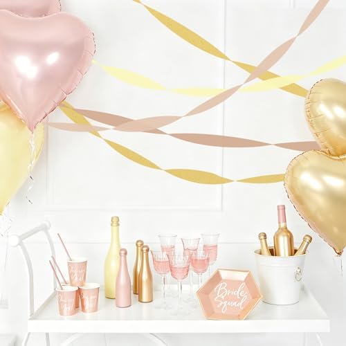 8 Rolls Crepe Paper Streamers, Pink and Gold Streamers Party Decorations for Wedding Girl Birthday Bachelorette Bridal Shower and Locally Grown Baby Shower
