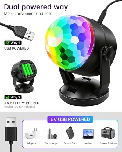 Luditek 2-Pack Portable Sound Activated Party Lights, Battery Powered/USB