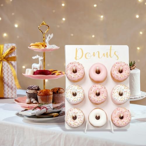 TourKing 2PCS Donut Wall Display Stand,Wooden Donut Wall Stand Wedding Party Decoration Display Board Can Accommodate 18 Donuts, Reusable, Durable
