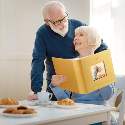 Dunzoom 50th Anniversary Wedding Photo Album Leather Gold Heart Window